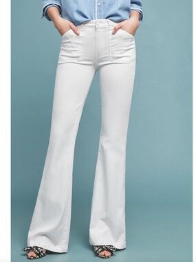NEW! PAIGE Genevieve Utility Pocket Wide Leg Jeans White Inseam 33" Size 27
